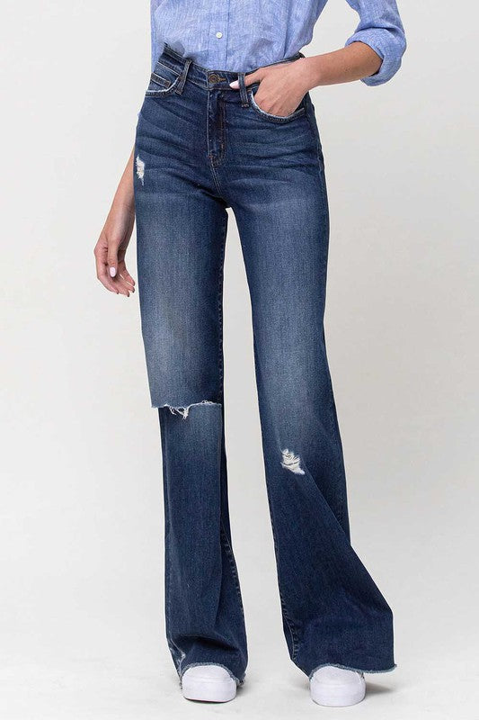 High Rise Distressed Wide Leg Jeans