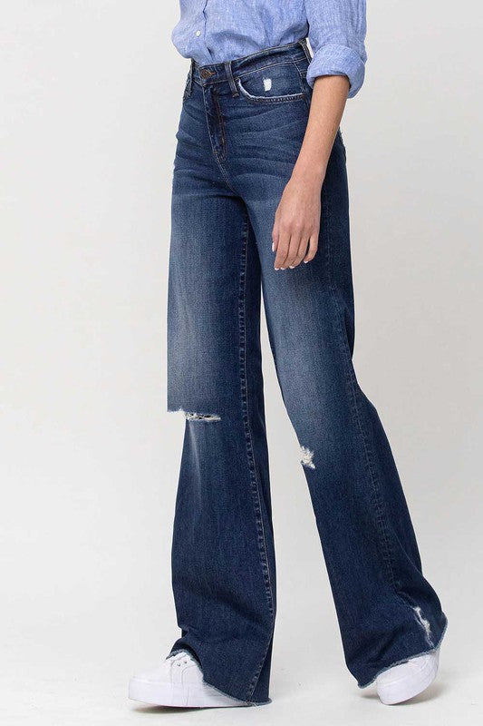 High Rise Distressed Wide Leg Jeans