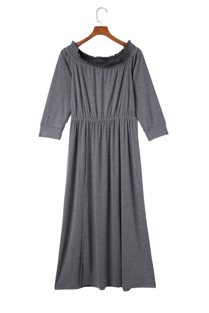 Gray Off Shoulder Maxi Dress with Split