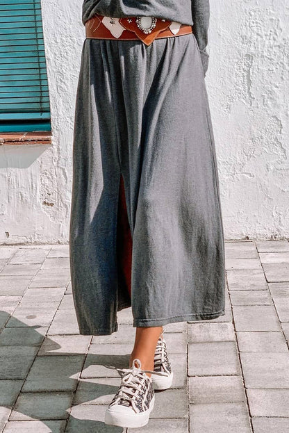 Gray Off Shoulder Maxi Dress with Split