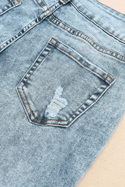 Sky Blue Subtle Ripped Detail Flare Bottom Jean