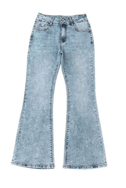 Sky Blue Subtle Ripped Detail Flare Bottom Jean