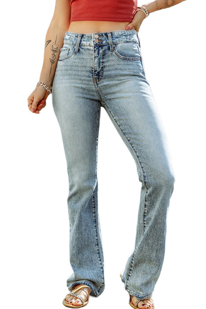 Sky Blue Subtle Ripped Detail Flare Bottom Jean