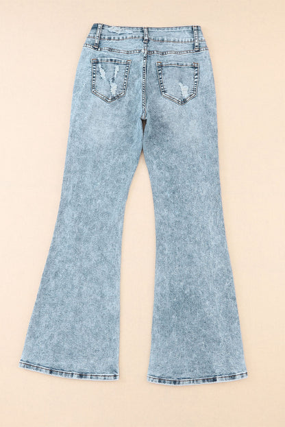 Sky Blue Subtle Ripped Detail Flare Bottom Jean