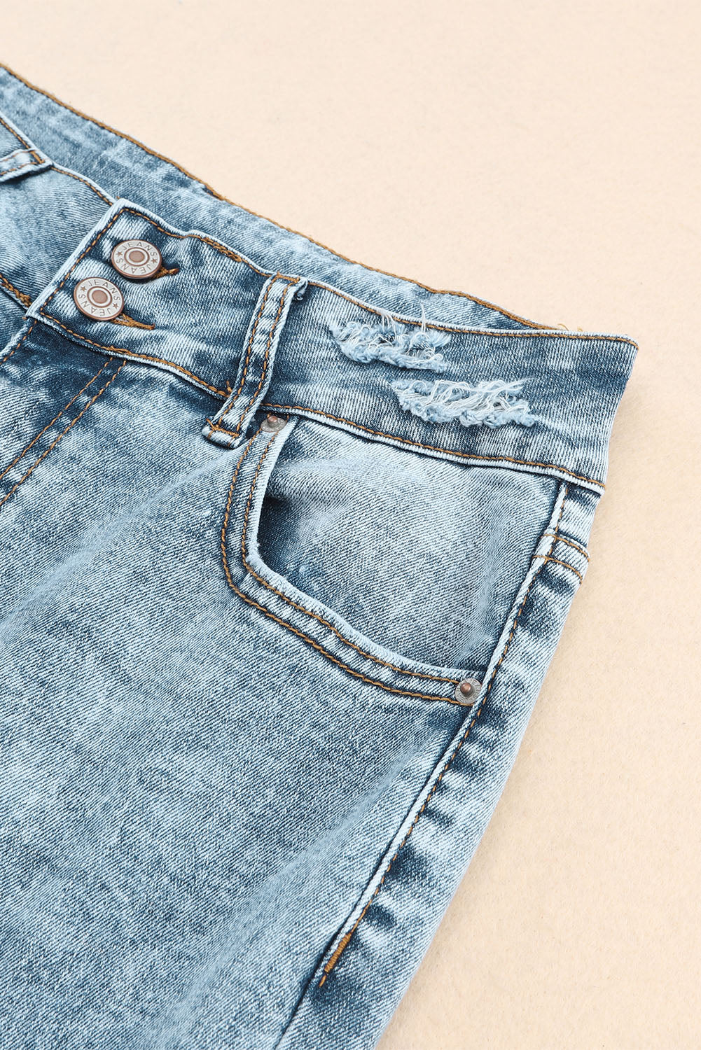 Sky Blue Subtle Ripped Detail Flare Bottom Jean