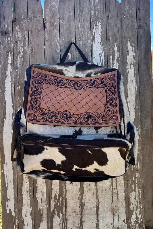 XL Tooled Leather Cowhide Backpack