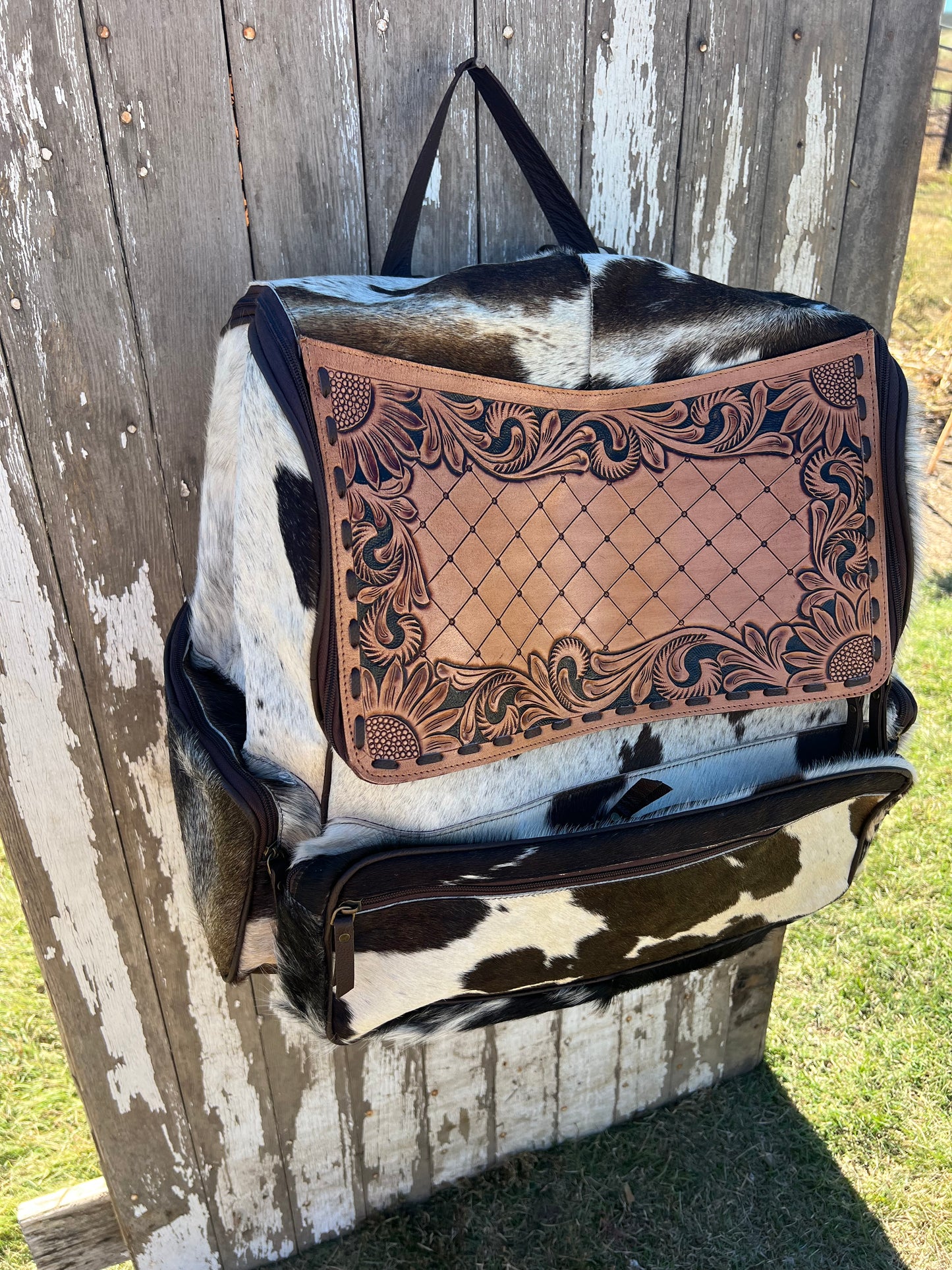 XL Tooled Leather Cowhide Backpack