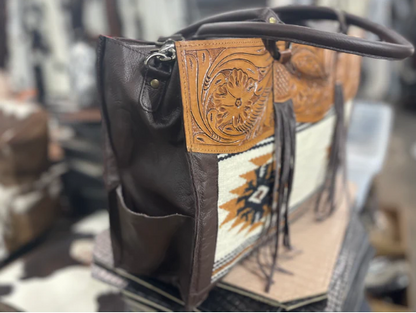 Tooled Tasseled Leather Briefcase