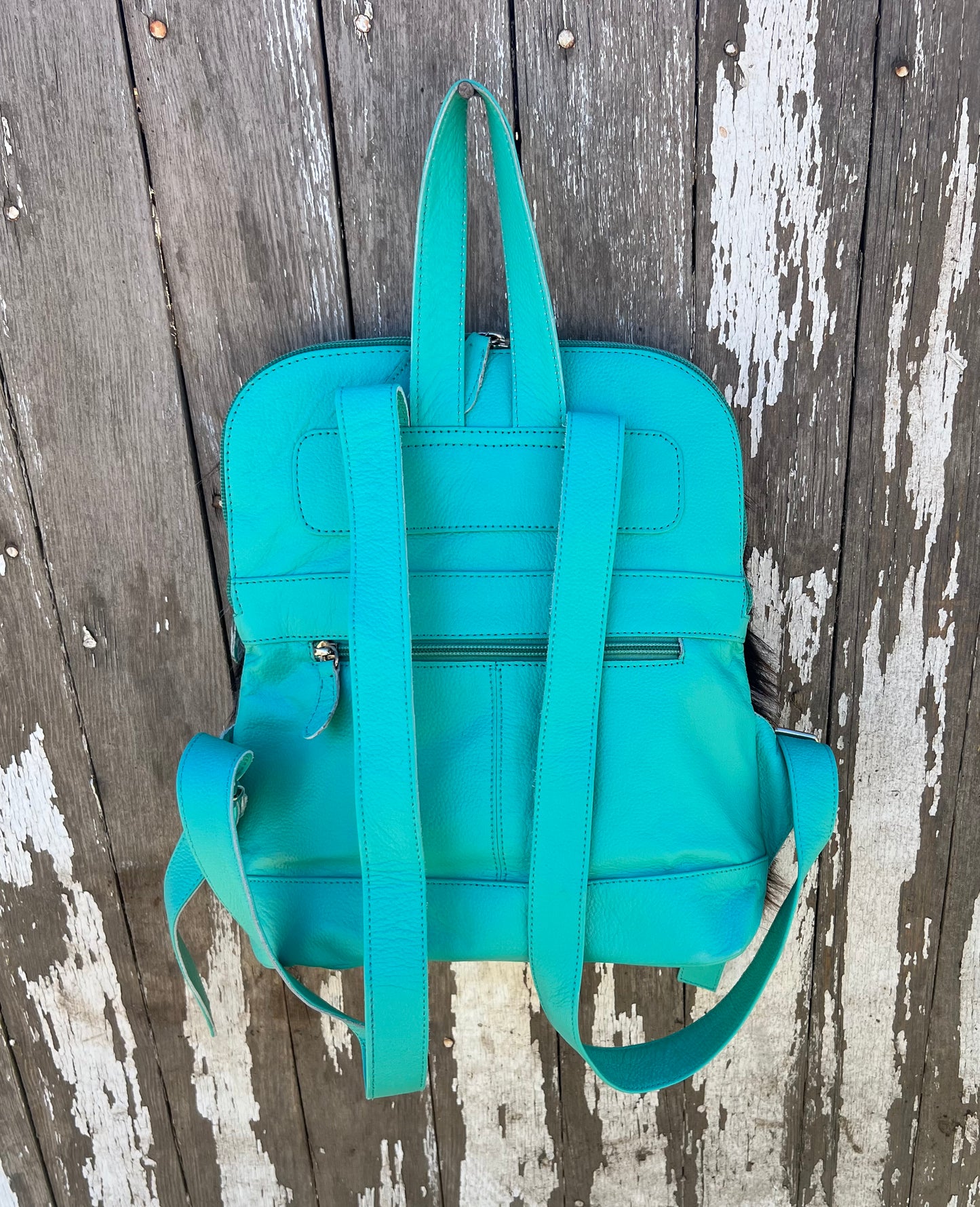 Turquoise Tricolor Cowhide Backpack