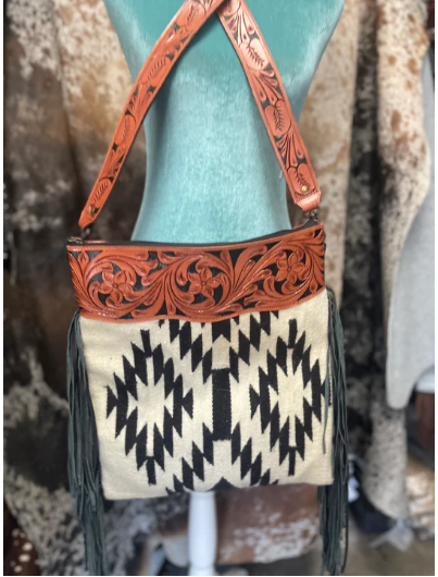 White Ziglag Saddle Blanket Tooled Purse